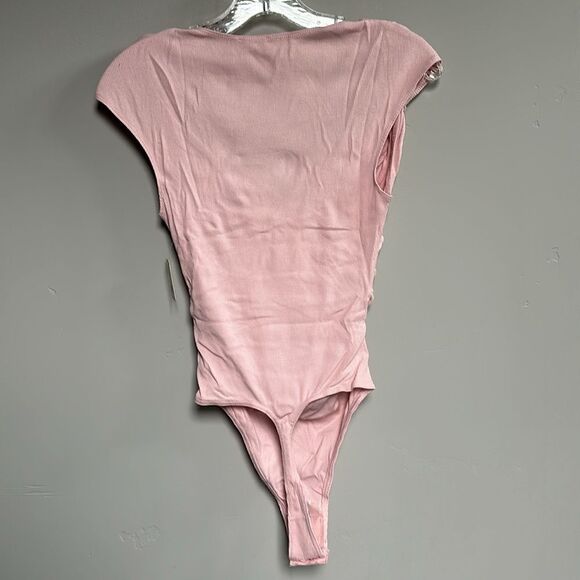 NWT Free People Another Love Stretchy Ribbed Thong Vneck Bodysuit Silver Pink XS - Picture 5 of 15